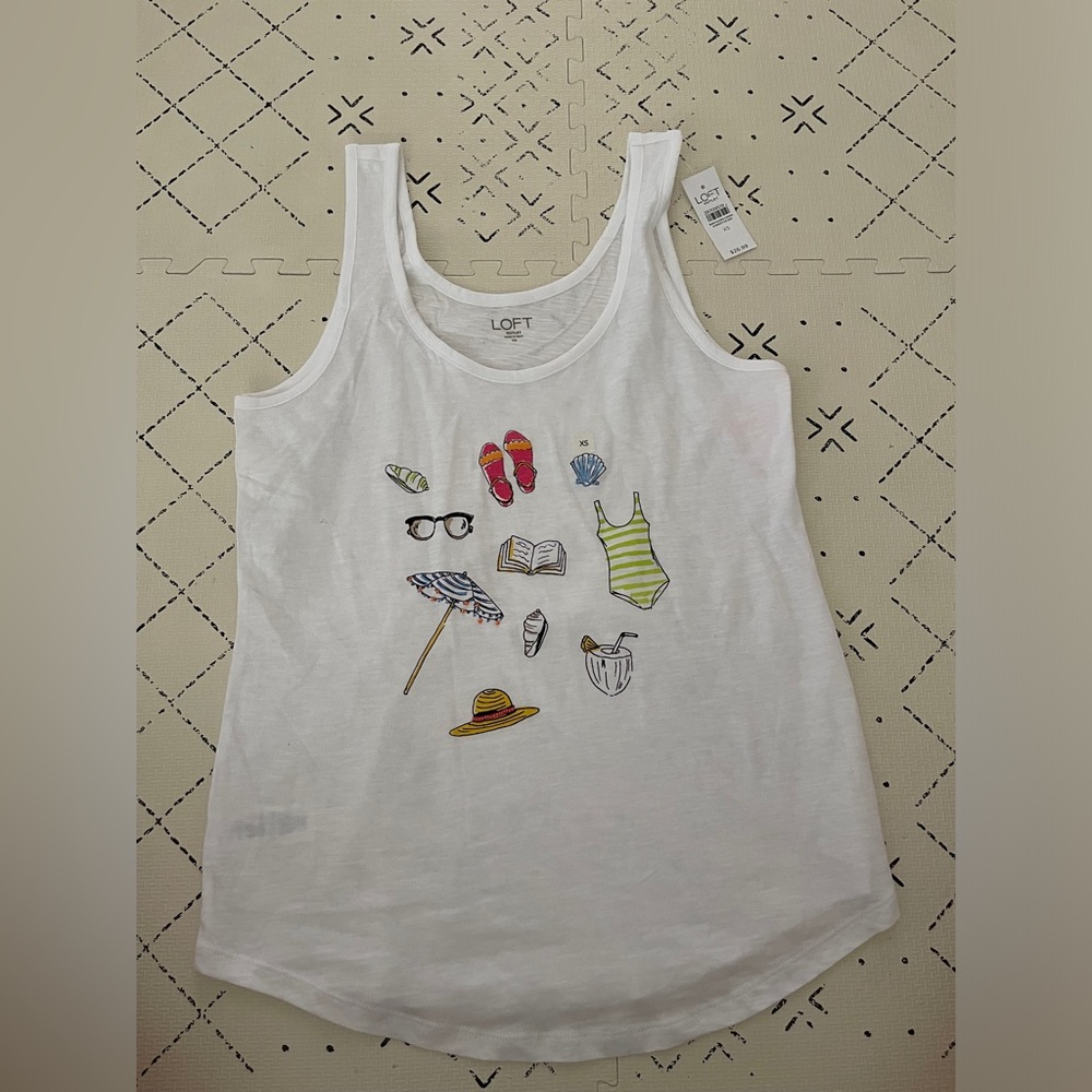 NWT Loft Womens White‎ Swingy Jersey Tank Top, Size XS